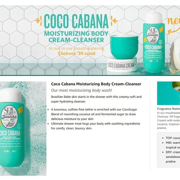Sol de Janeiro Coco Cabana Moisturizing Body Cream-Cleanser 3 fl. oz. / 90 mL - Picture 4 of 5